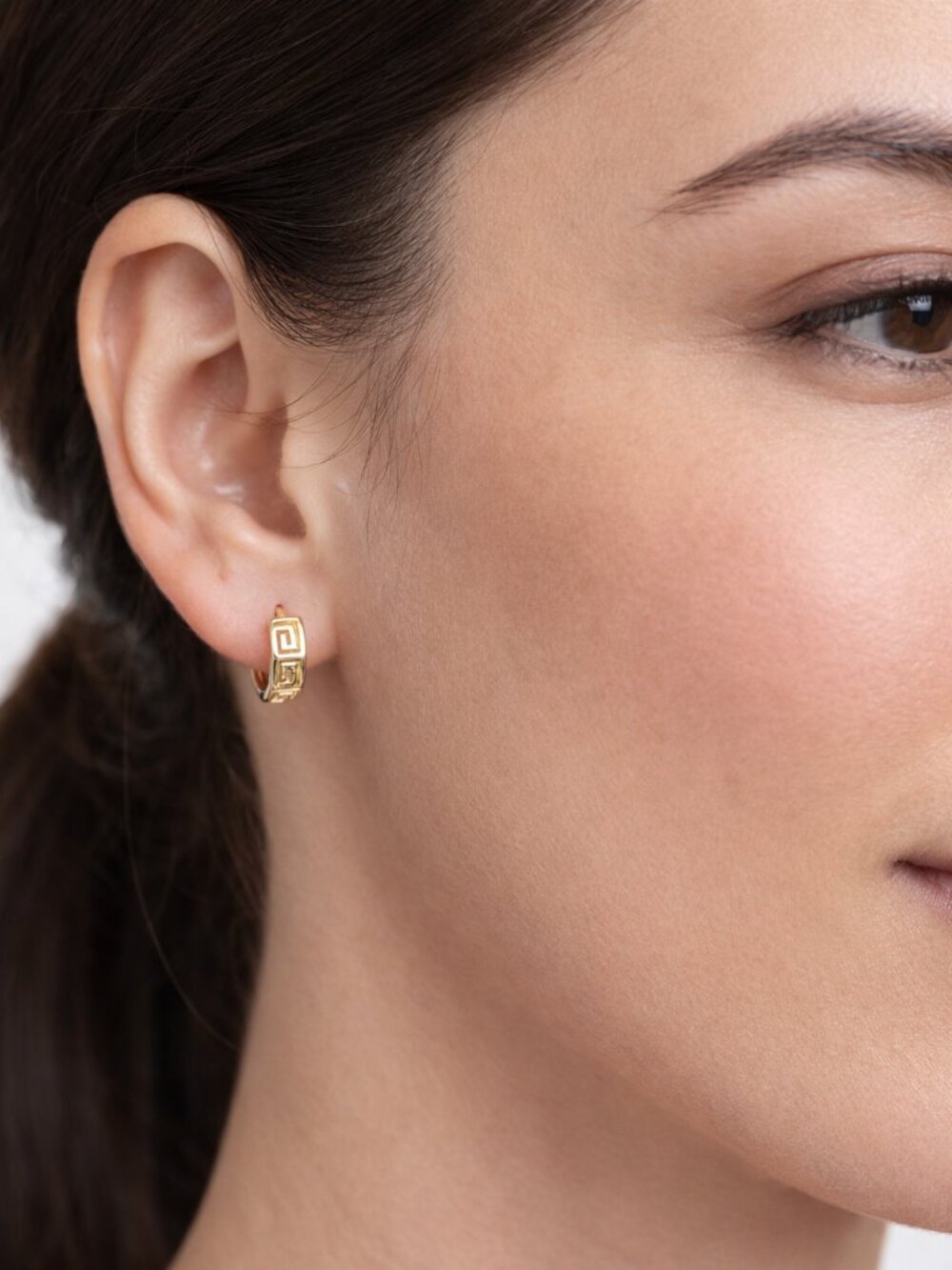 Gold Tone Key Cutout Huggie Earrings Pierced Dainty Small Hoops New